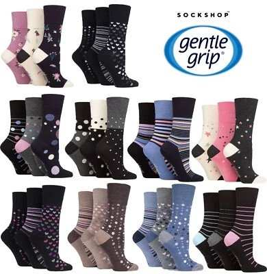 Womens Bamboo Socks. Patterned, Soft Breathable 3 Pair Pack SOCKSHOP Gentle Grip - Image 1 of 4