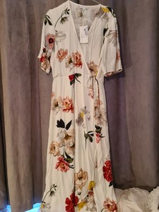 warehouse honey floral wrap dress
