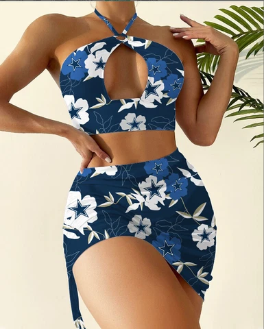 Dallas Cowboys Swimsuits Halter Cutout Bikini Bathing Suit Cover Up Skirt Gifts Cover