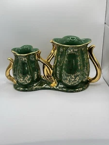 Vaso doppio oro 22k accento verde perla China Co metà secolo MCM bellissimo RARO! - Foto 1 di 19