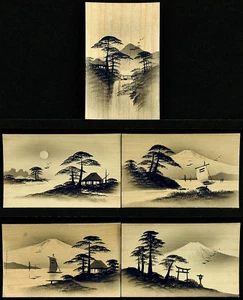Lote de 5 postales antiguas pintadas a mano chapa de madera japonesa c1907-18 sin usar - Imagen 1 de 2
