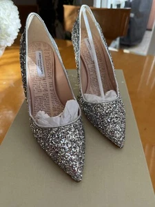 John Galliano Argento/Silver Glitter Pump Mirrored Heel NEW Size 37 - Picture 1 of 4