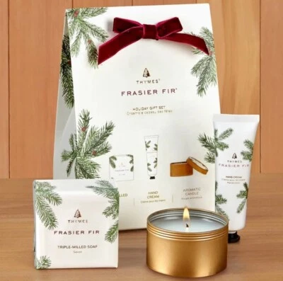 THYMES Frasier Fir 3 Piece Gift Set Soap/Hand Cream/Travel Candle HOLIDAY NIB - Image 1 of 4