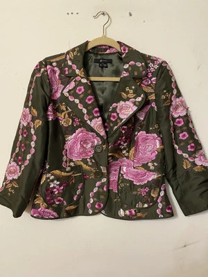 E ОТ ECI 100% ШЕЛК ВЫШИТАЯ КУРТКА С ПОДКЛАДКОЙ БИЗНЕС ПОКЛОНЕНИЕ РАБОТА КОКТЕЙЛИ 8 - Изображение 1 из 4