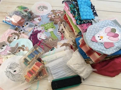 XXL Stoffpaket Stoffe mit 36 Applikationen Bänder Schleifen Jersey Bauwollstoffe - Bild 1 von 4