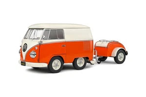 VW T1 BUS Kool Kombi Arancione Bianco Con Rimorchio Modellino 1:18 Solido - Foto 1 di 11