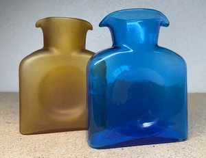 Blenko Glass Blue / Frosted Amber Double Spout Water Jug Carafe Pitcher - Picture 1 of 5