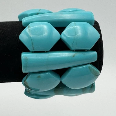 "Pulsera gruesa elástica geométrica azul turquesa ancha cuentas de plástico de 2,5""" Foto 1 de 4