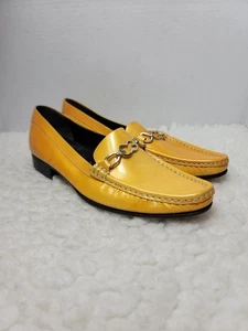 Vtg Escada Women’s Moccasin Loafer Size 6.5 Yellow Patent Leather Italy Handsewn - Picture 1 of 14