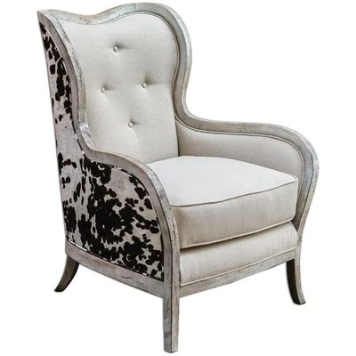 Uttermost Chalina Mahogany Wood and Fabric High Back Armchair in White - Image 1 of 4