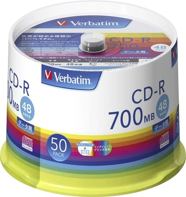 Verbatim Japan SR80FP50V1 Record-Once CD-Rs, 700MB, 50 Discs, White Printable - Image 1 of 4