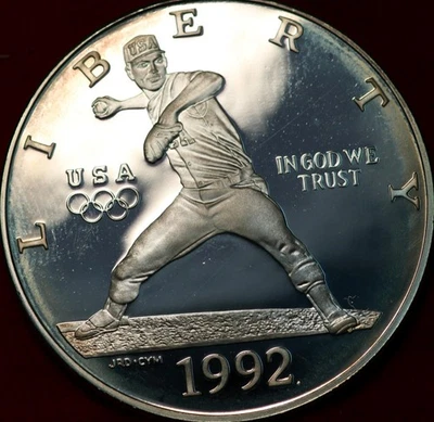 Uncirculated Proof 1992-S Baseball Comm Silver Dollar - Image 1 of 2