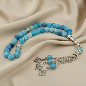 Blau Matt Achat Edelstein 33 Perlen Islamische Gebetsperlen Misbaha Tesbih 125022 - Bild 1 von 13