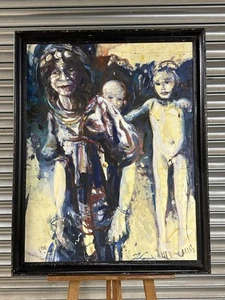 Original Oil Painting Of An African Scene, Mother With Her Children, J Looise - Picture 1 of 19