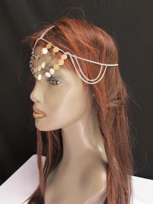 Sexy Donna Metallo Argento Diadema Fronte Bling Oreficeria Decorato Stile Etnico - Immagine 1 di 4