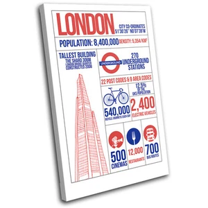 London Infographic Typography SINGLE CANVAS WALL ART Picture Print VA - Picture 1 of 1
