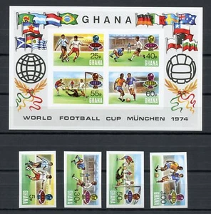 GHANA Nr.581-584B+Bl.58B ** FUSSBALL-WM 1974 UNGEZÄHNT !!! (129431) - Bild 1 von 1