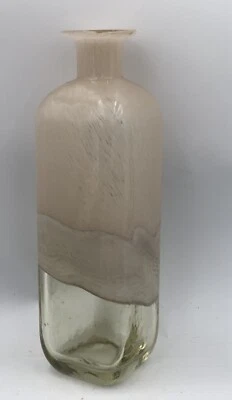 Jarrón cuadrado de vidrio artístico soplado a mano rosa beige remolinos de vidrio 11-"" de alto - J2 Foto 1 de 4