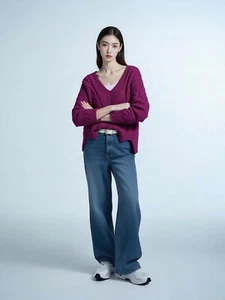 By Anthropologie Ramona Chunky Knit Sweater Sz L Raspberry Cables Alpaca Blend - Picture 1 of 10