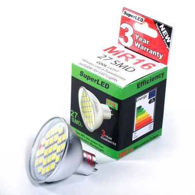 MR16 Halogen Bulb 5.5w Warm or Cool White Spotlight 12V Downlights Bulbs 27 SMD - Image 1 of 3