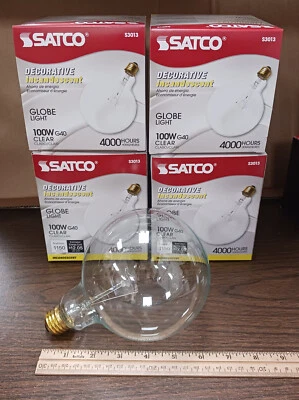 Satco S3013 100w 5" Globe Light Bulb - Clear - 4 pcs. ***NEW IN BOX*** - Image 1 of 4