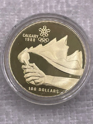 1987 Royal Canadian Mint Canada Gold Proof $100 Calgary Olympic Torch #070805 - Image 1 of 4
