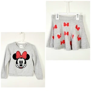 Disney Minnie Mouse Girls Size 4 Gray Sweater Top & Skirt Set 2 Pieces Outfit - Picture 1 of 14