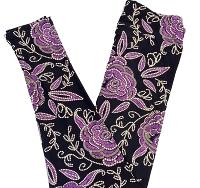 Leggings para mujer LuLaRoe talla TC negros morados florales rosas occidentales altos curvilíneos nuevos con etiquetas Foto 1 de 4