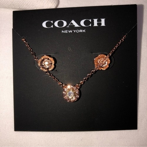 Coach Collana Cerchio Aperto Set Orecchini Rosa Tè Oro Rosa Floreale Delicato NUOVO