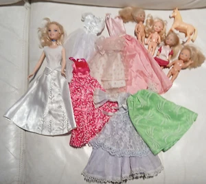 eine Barbie und viele Abend-Kleider und 4 kl. Püppchen und 1 kl. Pferd - Bild 1 von 5
