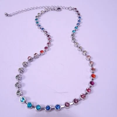 Banana Republic Silver Rainbow Gemstone Dainty Short Collar Necklace NWT 45 - Image 1 of 4