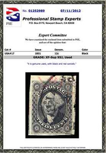 #17 Used, PSE Graded 95J-Jumbo,  PSE Certificate # 01252989