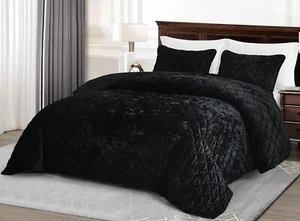 Chezmoi Collection Lux 3-Piece Diamond Stitch Plush Distressed Velvet Quilt Set - Picture 1 of 22