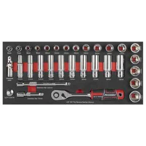 Sealey TBT41 Socket Set 3/8''D Ratchet Sockets Ext Bars In EVA Foam Tray TBTCH - Picture 1 of 12