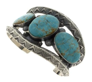 Natural Turquoise Mountain Turquoise Row Bracelet By Freddie Maloney - Picture 1 of 6