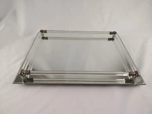 Glass Silver Jewelry Display Tray Rectangle 11” x 8” Hong Kong - Picture 1 of 7