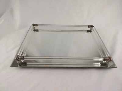 Glass Silver Jewelry Display Tray Rectangle 11” x 8” Hong Kong - Image 1 of 4