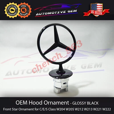 OEM Capó Delantero Adorno Montado Estrella BRILLANTE Negro Logotipo De Pie Mercedes Benz Foto 1 de 2