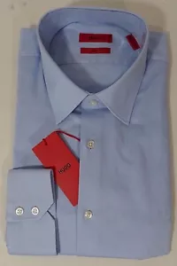 HUGO BOSS C-MENZO US RED LABEL ABITO CAMICIA VESTIBILITÀ CLASSICA COLLETTO A PUNTA BLU-NUOVO CON ETICHETTE - Foto 1 di 6