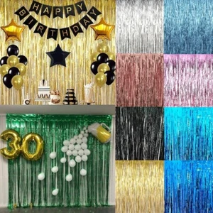 2M-3M Self Adhesive Foil Fringe Tinsel Shimmer Curtain Happy Birthday Party Door - Picture 1 of 18