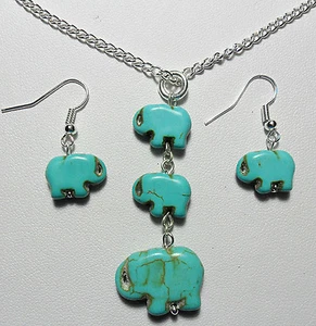 Howlite elephants, choose earrings, necklace, both - Picture 1 of 4