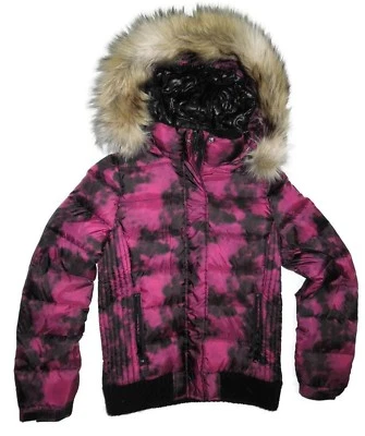 American Eagle faux fur hooded Down Puffer Jacket -size XS  - fuchsia/ black - Image 1 of 4