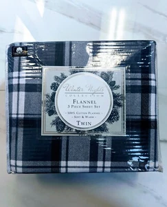 Winter Nights Twin Three Piece Cotton Flannel Sheet Set - Picture 1 of 4