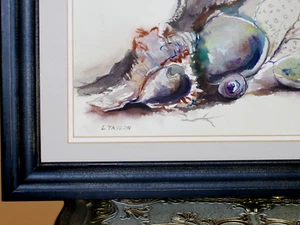 Vintage Original Signed L. Taylor Sea Shells Shore Waves Sand WaterColor - Picture 1 of 7