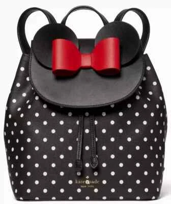 Kate Spade Disney Minnie Mouse Flap Black Leather Backpack K4642 Red Bow NWT FS - Image 1 of 4
