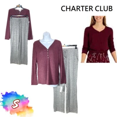 Nuevo con etiquetas Charter Club S Tejido Suave Manga Larga Top y Paloma Gris Hthr Pantalones Surtidos $70 Foto 1 de 4