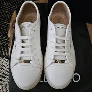 Valentino By Mario Valentino Dalia White Leather lace up Sneakers US 7.5*ITALY - Picture 1 of 13