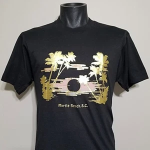 NOS 80s Vtg Myrtle Beach SC Sunset Tee Shirt L Single Stitch Pink Gold Foil Tee - Picture 1 of 7