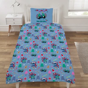 Disney Stitch Fa La La Christmas Single Duvet Quilt Cover Bedding Set Xmas Gift - Picture 1 of 6