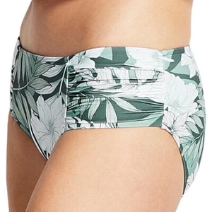 $70 Seafolly Mid Rise Copacabana Ruched Vine Bikini Bottom US 4 AU 8 NEW S490 - Picture 1 of 6